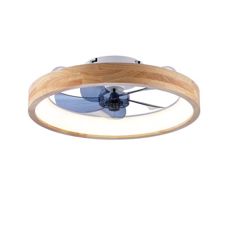 20" Farmhouse Natural Wood Flush Mount Ceiling Fan with Dimmable LED Light and Remote