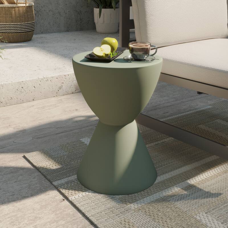 Loft 14-Inch Modern Round Accent Fiberstone Side Table for Indoor Outdoor Patio, Living Room, or Home Office