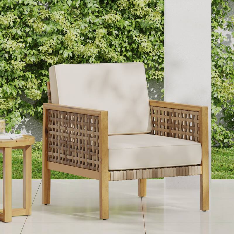 Joliet Acacia Wood and Wicker Outdoor Club Chair by Christopher Knight Home - Single