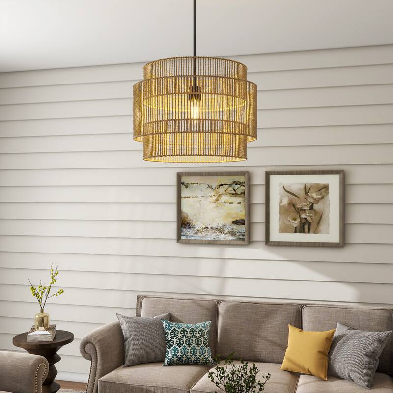 Rattan Pendant Light Fixtures Boho Coastal Chandelier - Natural