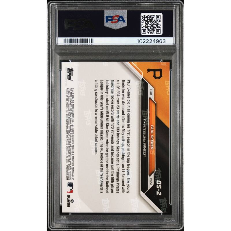 Paul Skenes 2024 Topps Now Rookie of the Year Baseball Rookie Card #OS2 Graded PSA 10 - 8' x 11'
