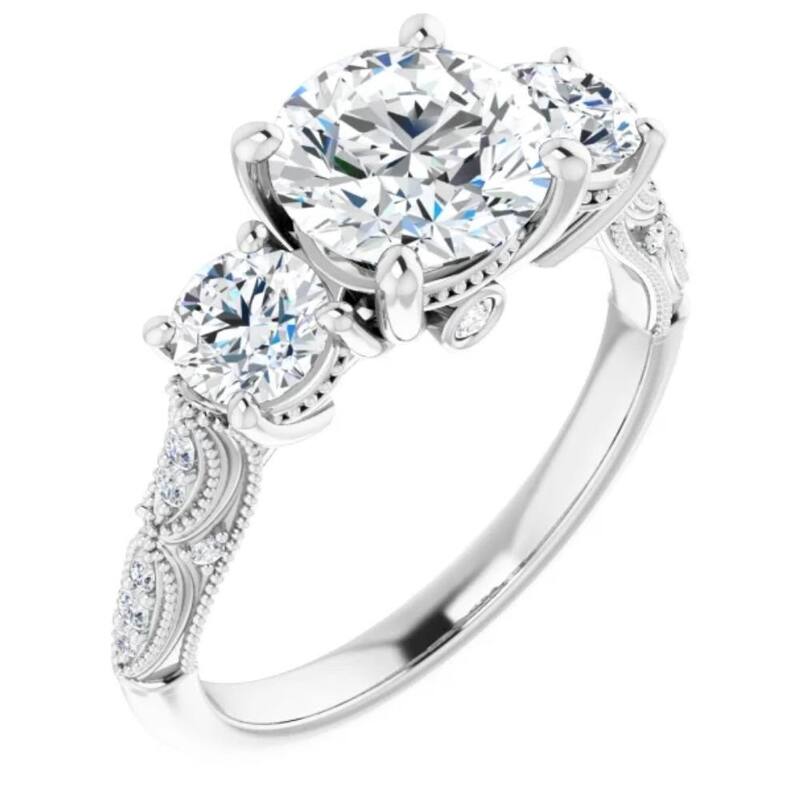 VS 3Ct Diamond 3 Stone Vintage Engagement Ring Lab Grown in White or Yellow Gold