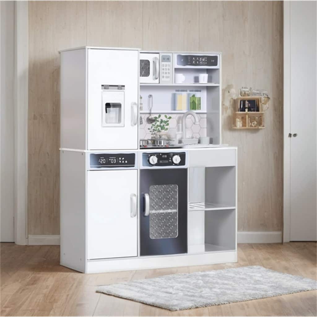 Kids Pretend Play Toy Kitchen w/ Light,Sounds,Coffee Machine,Ice Maker