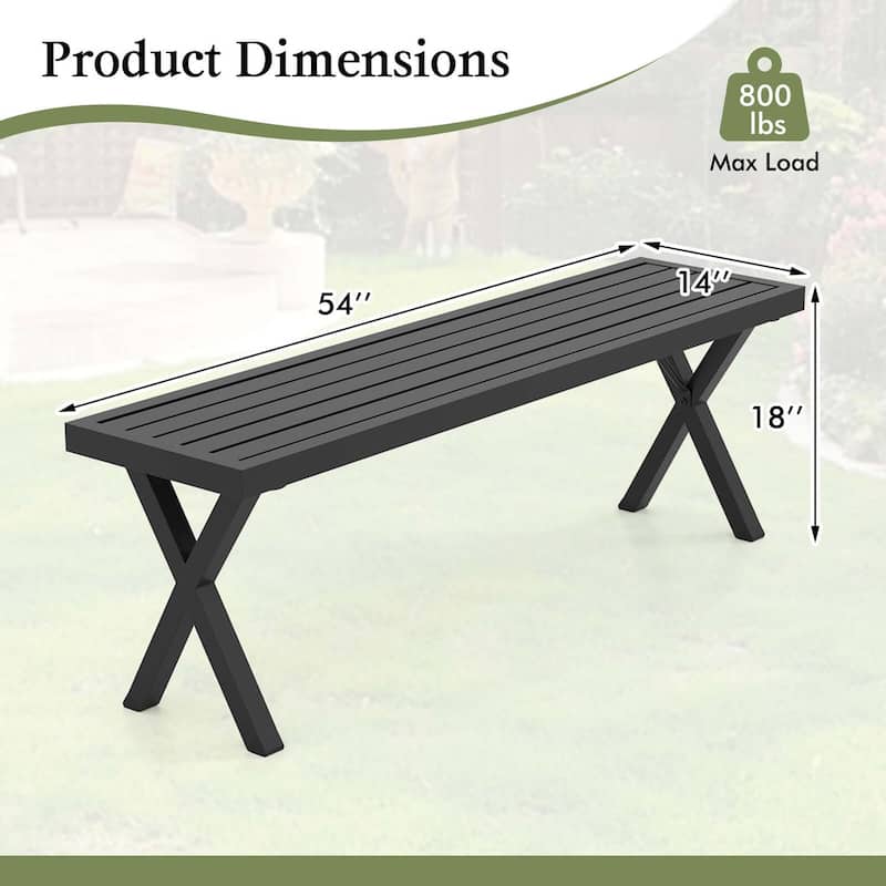 Costway 1/2 PCS 54" Patio Metal Bench with Slatted Seat & X Legs