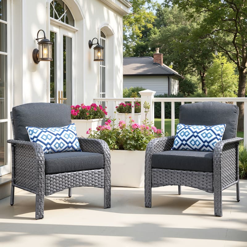 XIZZI Outdoor Patio Furniture Wicker Chair Set (Set of 2) - Black