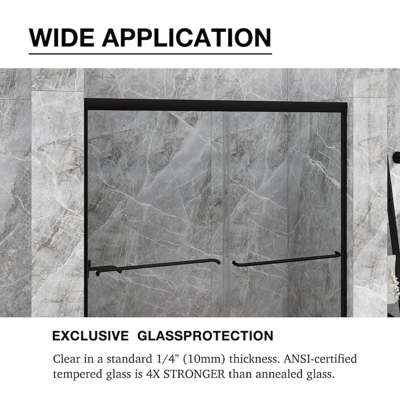 48/54/60 Inch Double Sliding Framed Shower Door with Clear Tempered Glass