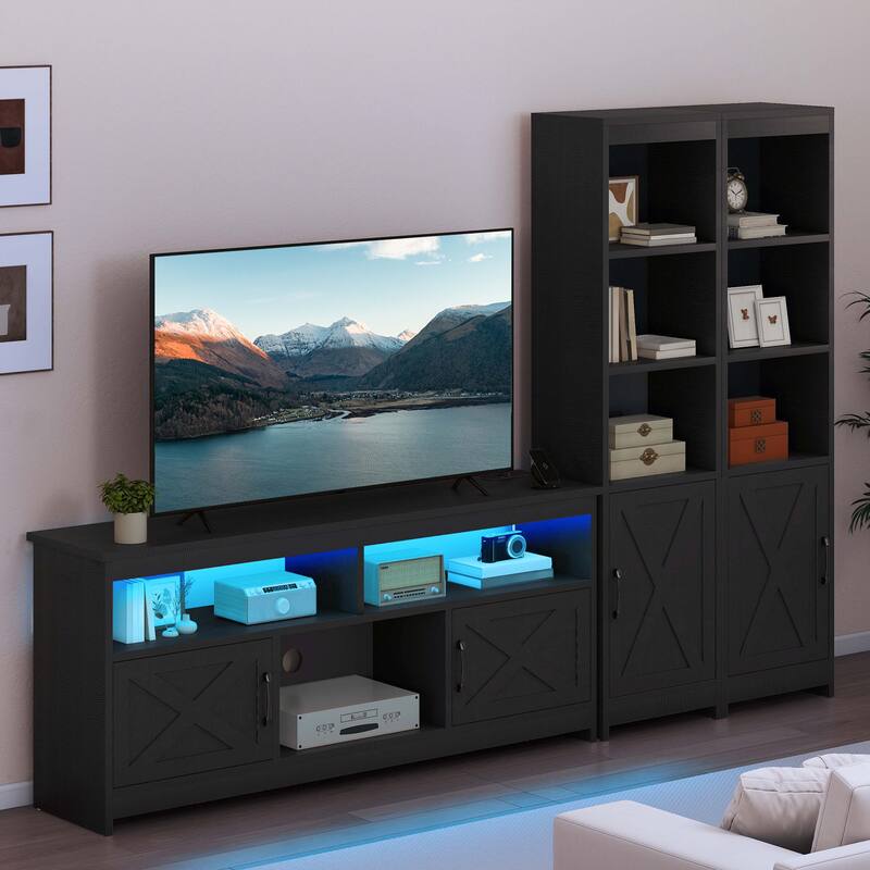 Moasis Farmhouse TV Stand with LED Lights & Power Hub