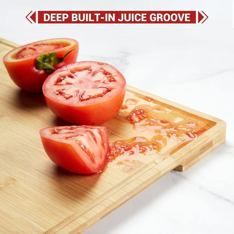 Bamboo Cutting Board Set of 3, Cutting Board Set with Holder, Deep Juice Grooves