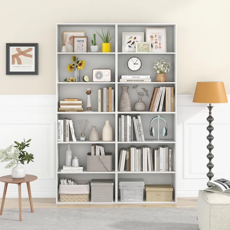 Gymax 6-Tier Bookshelf 70'' Tall Wooden Freestanding Storage Organizer