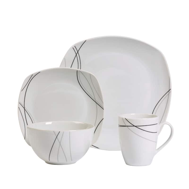 Alec 16pc Soft Square Porcelain Dinnerware Set