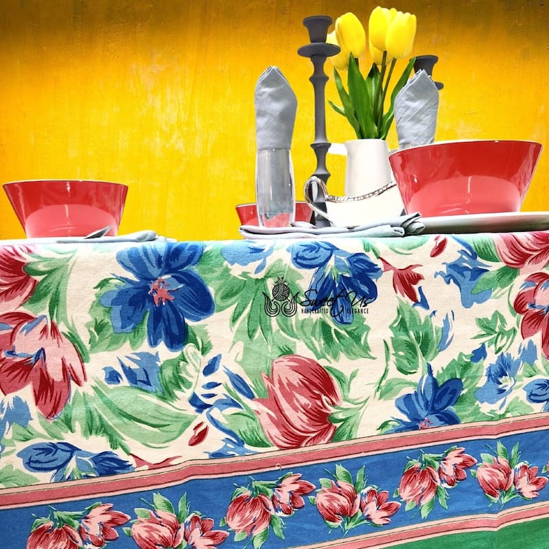 Artsy Brush Stroke Vibrant Floral Cotton Tablecloth Collection