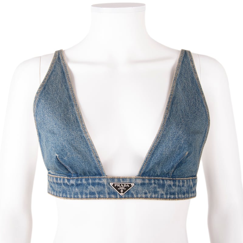 Prada Washed Cotton Denim Bralette - 46 EU