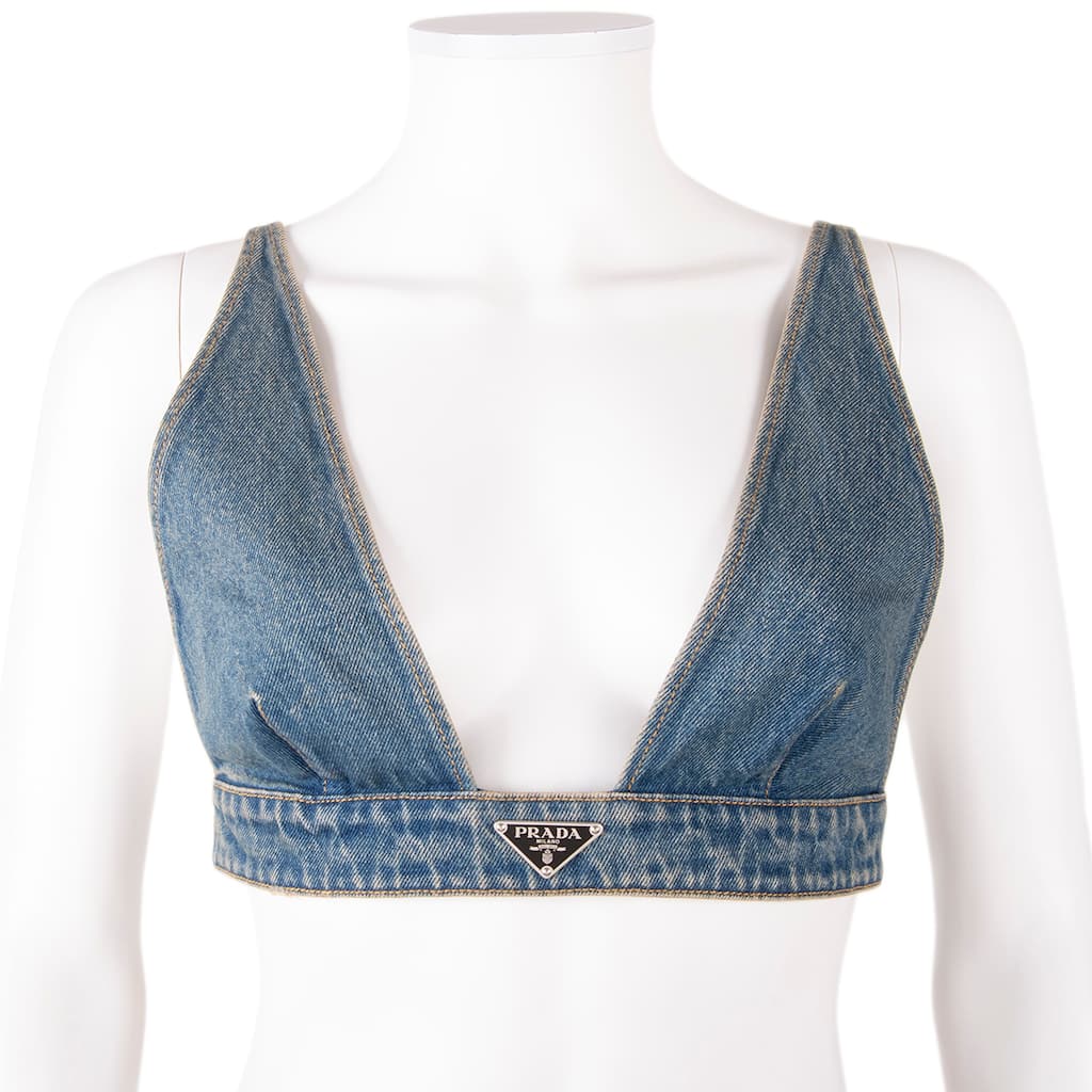 Prada Washed Cotton Denim Bralette