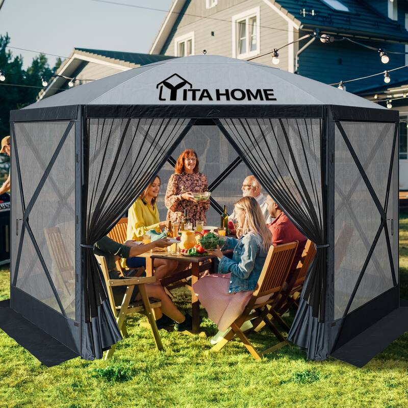 Outdoor 6-Sided Hexagon Pop-up Party Tent with Mesh Netting Walls