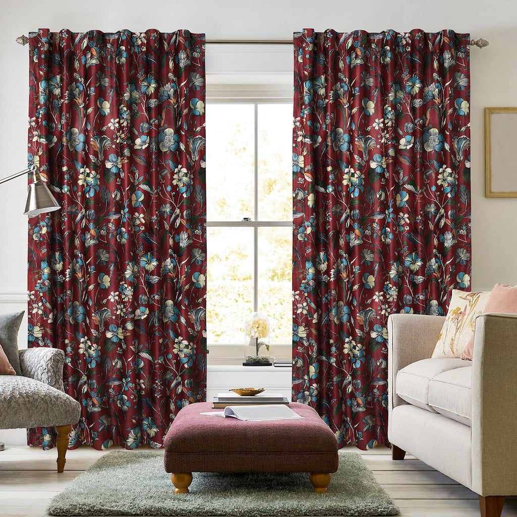Amara Floral Printed Velvet Room Darkening Window Curtains - 2 Panels