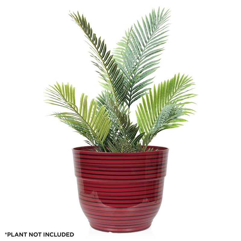 Alpine Corporation 13" Red Round Striped Planter w/ Drainage Hole/Plug