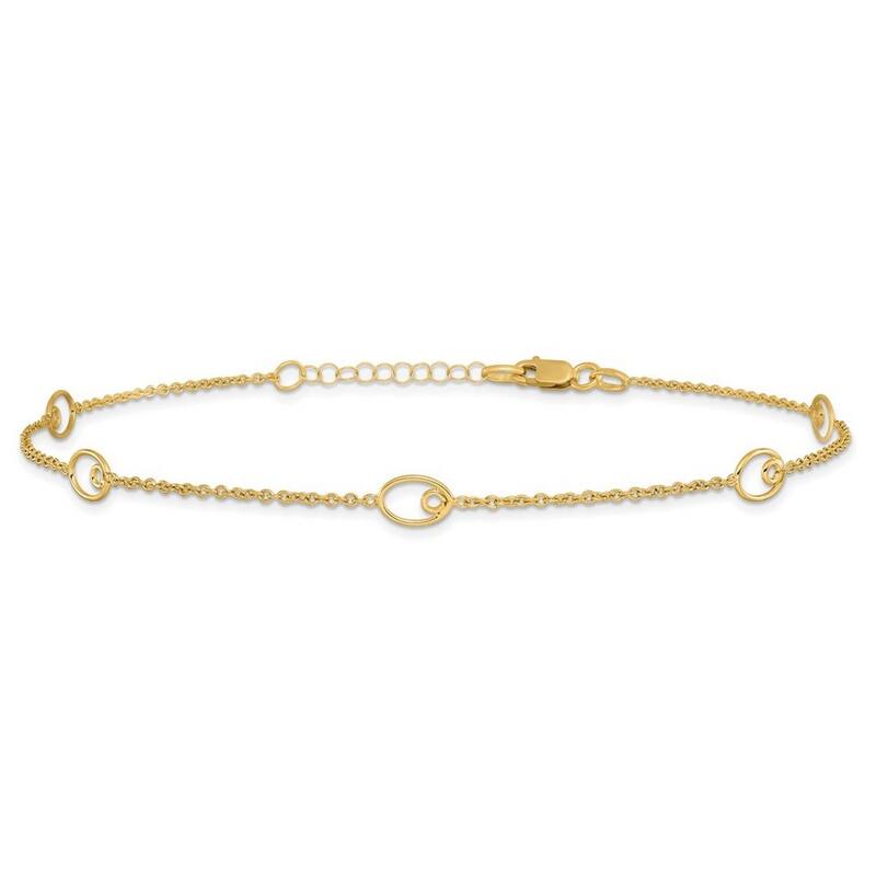 Curata Women's Italian 14k Yellow Gold Polished 5mm Open Oval Cable Anklet - 10 Inch