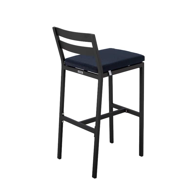 7-Piece Outdoor Patio Bar Height Dining Set in Aluminum with Rectangular Fire Pit Table and 6 Barstool