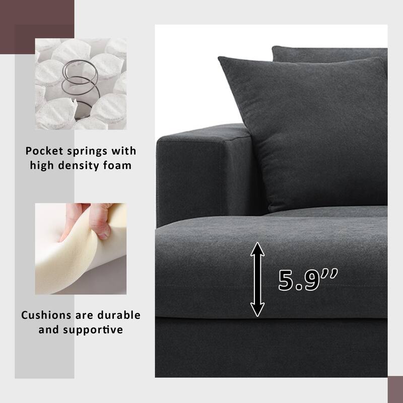 Modern Sectional Sofa, L-Shaped Couch Set with 2 Free pillows, 4-seat Polyester Fabric Sofa Couch with Convertible Ottoman