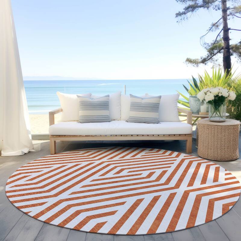 Machine Washable Indoor/ Outdoor Modern Diamonds Chantille Rug - Paprika - 8' x 8'