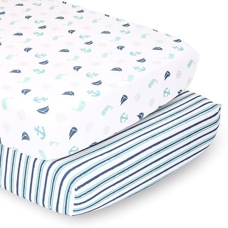 PSP 2pk Sheets Nautical/Blue and Green Stripe