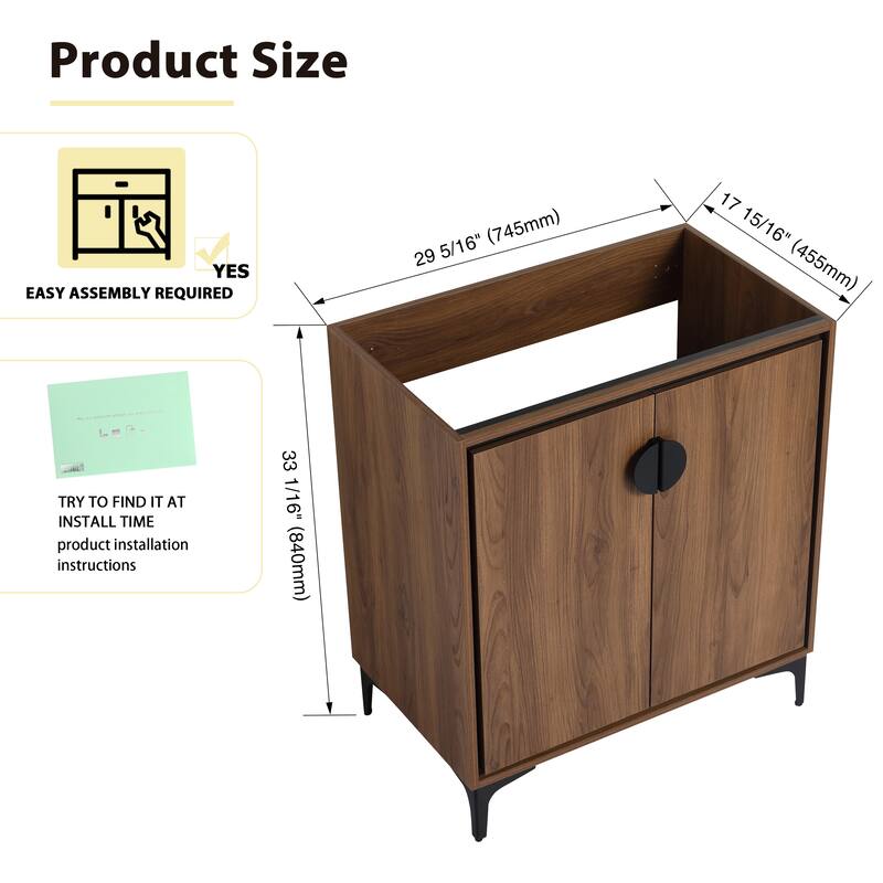 GDFStudio - Levistar Modern Freestanding Bathroom Vanity Cabinet with Soft Close Doors, Metal Tripod, Sink NOT INCLUDED - 30"