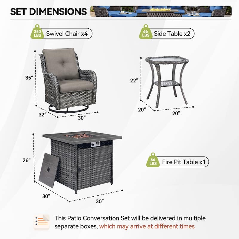 Pocassy Fire Pit Table with Sofa Swivel Chairs Set