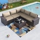 preview thumbnail 26 of 99, Outdoor Patio Furniture Set, All Weather PE Wicker Sectional Conversion Sofa set with Firepit(Optional) 6Pcs - Khaki