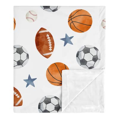 Sweet Jojo Designs Sports Theme Boy Baby Receiving Security Swaddle Blanket Watercolor Soccer Balls Football Baseball Basketball