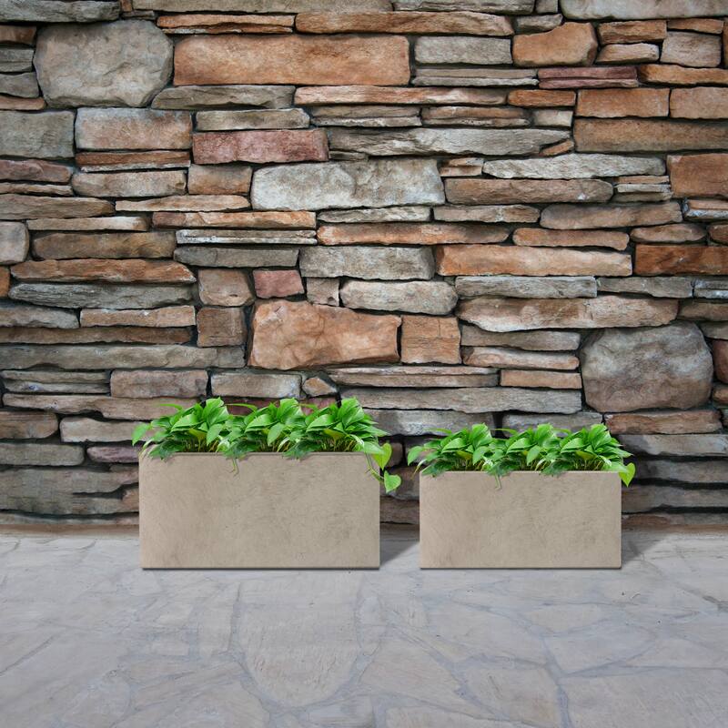 Kante 31.4", 23.6"L Rectangular Lightweight Concrete Long Low Planters (Set of 2), Outdoor/Indoor
