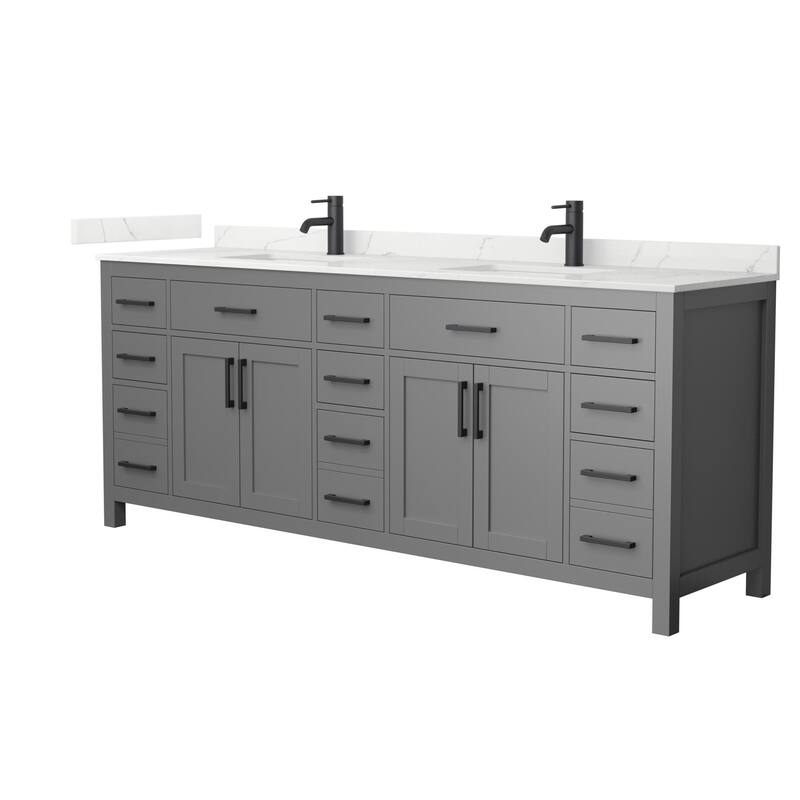 Wyndham Collection WCG2424-84D-QTZ-UNSMXX Beckett 84" Free Standing - Dark Gray / Giotto Quartz Top / Matte Black