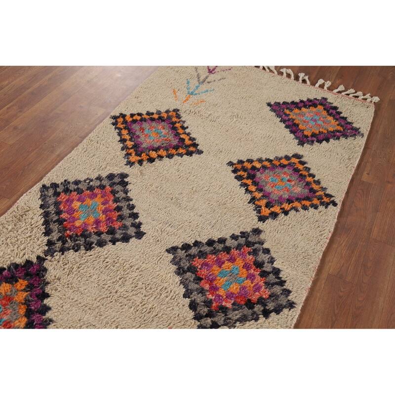 Geometric Plush Moroccan Oriental Accent Rug Handmade Wool Carpet - 3'0" x 5'4"
