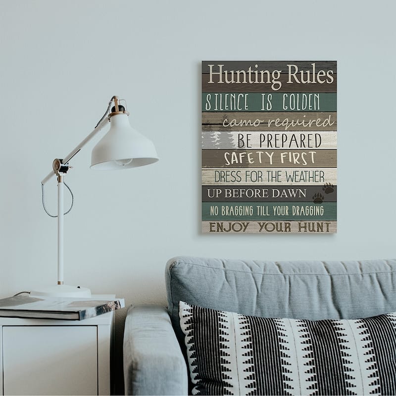 Stupell Cabin Hunting Rules Rustic Charm Brown Green Canvas Wall Art Design By Kim Allen