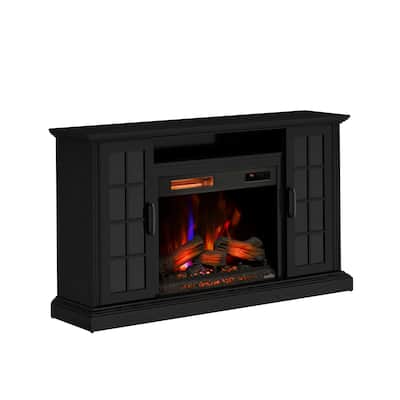 duraflame® Electric Fireplace Media Mantel for TVs up to 65 inches and Storage Cabinets, Black Embossed Ash