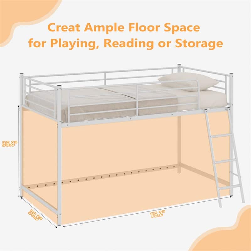 Junior Metal Twin Loft Bed With Guard Rails And Stairs