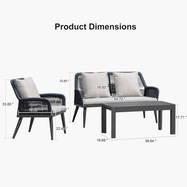 dimension image slide 0 of 3, PURPLE LEAF 4-Piece Wicker Outdoor Patio Furniture Set Aluminum Rattan Sofa