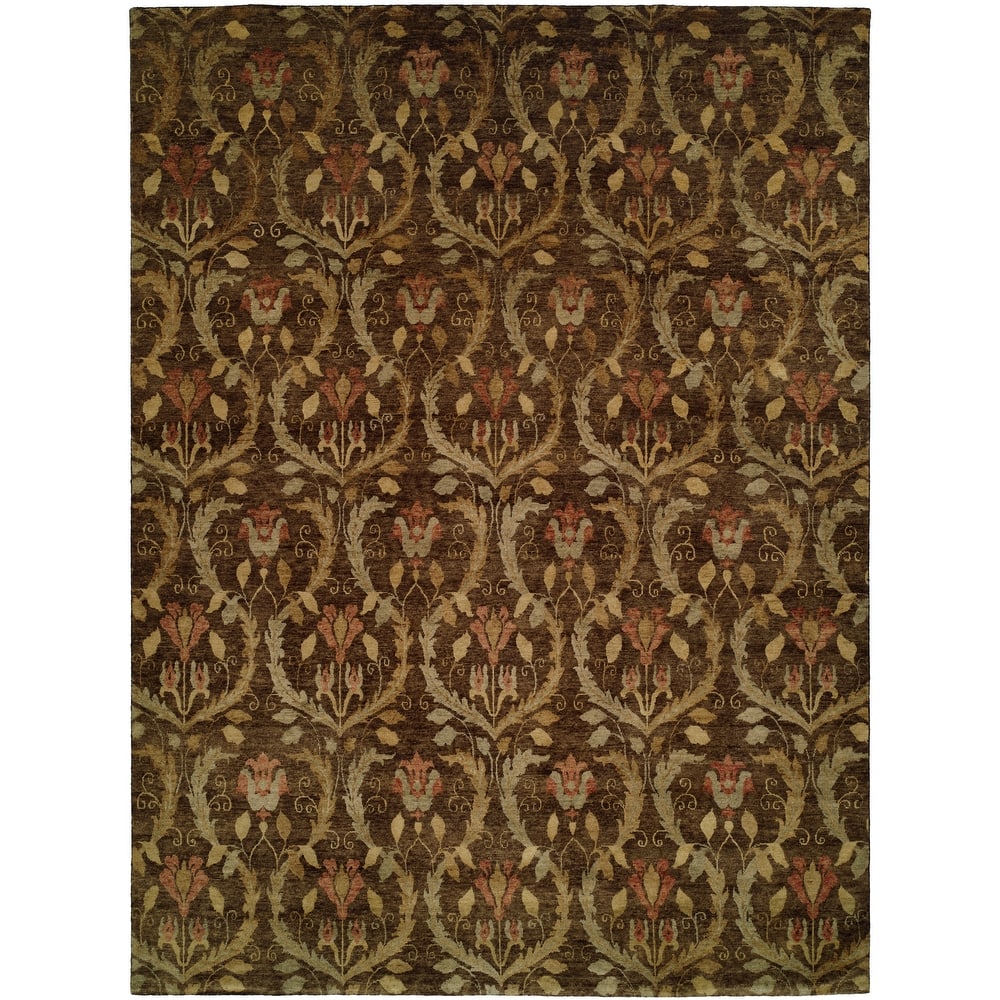 Transitional Brown Hand-Knotted Wool Area Rug