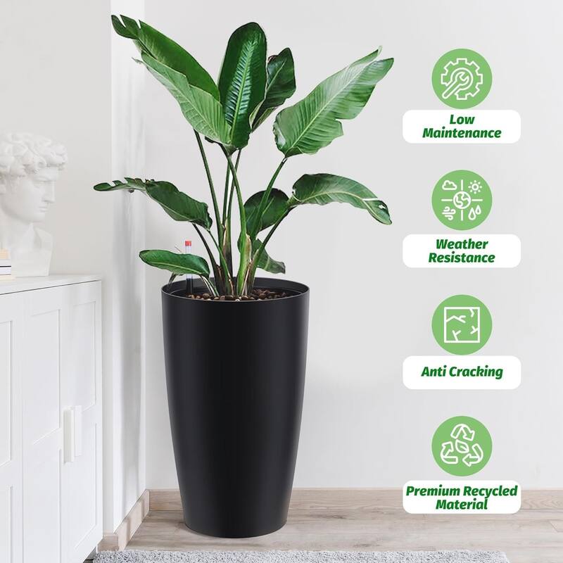 Set of 2 22-in Tall Self-Watering Planters with Water Level Monitor and Inner Bucket for Outdoor Patio Porch and Backyard White