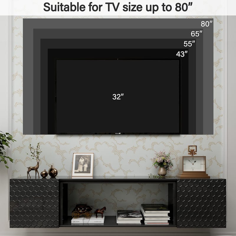 67.32" Floating TV Stand with Hidden Storage and 220lb Capacity