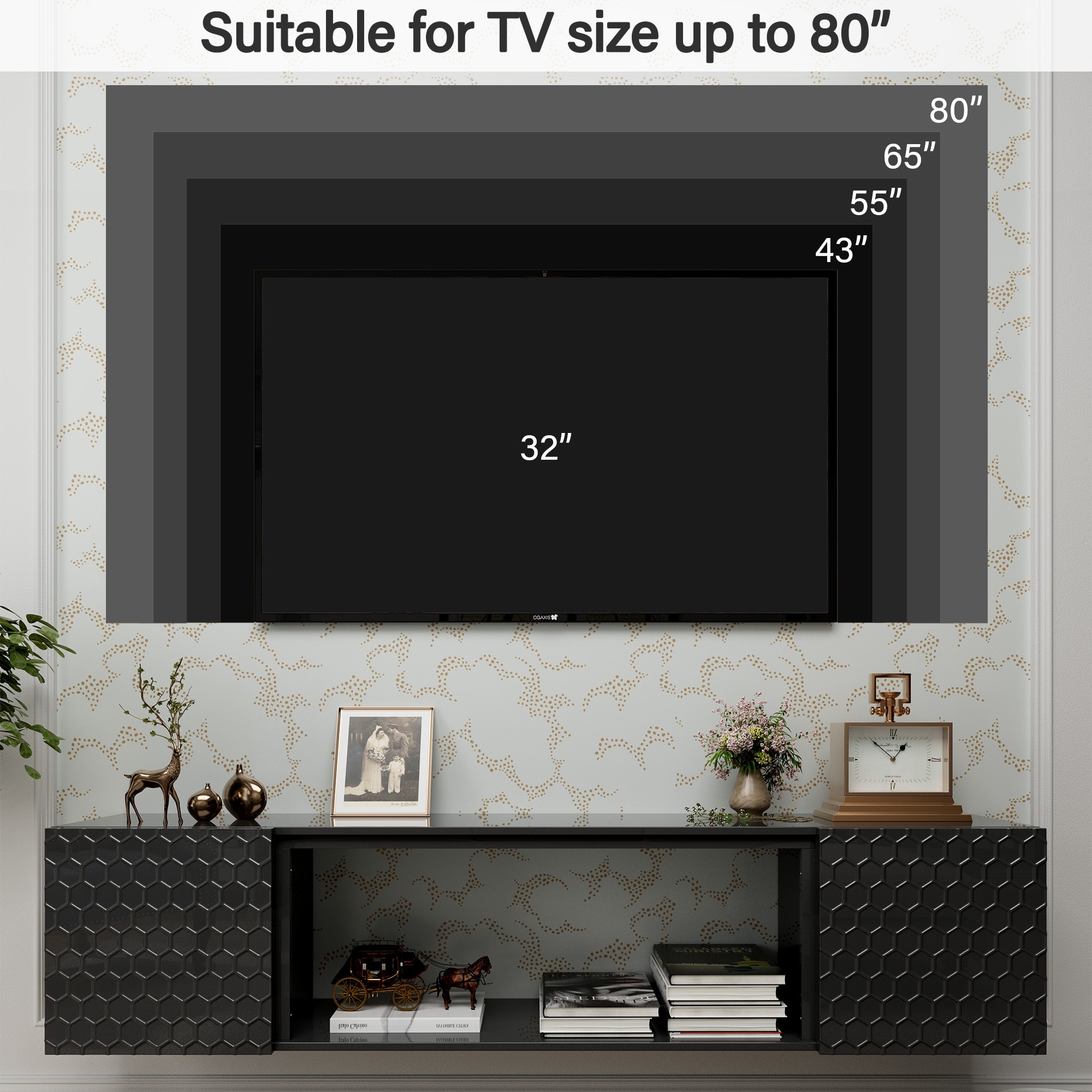 Modern Entertainment Center with Hidden Cabinets, Floating TV Wall Mount Stand, Wood Media Console Table