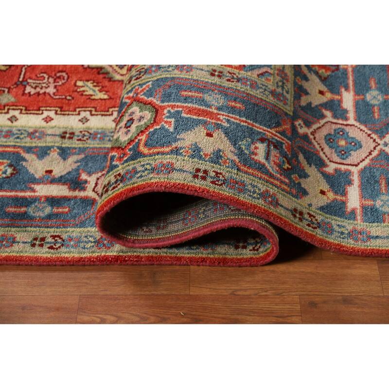 Geometric Heriz Serapi Indian Rug Hand-Knotted Orange Wool Carpet - 7'10"x 9'9"