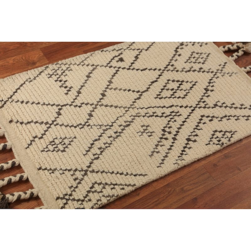 Earth Tone Moroccan Indian Accent Rug Hand-Knotted Wool Carpet - 2'0"x 3'0"