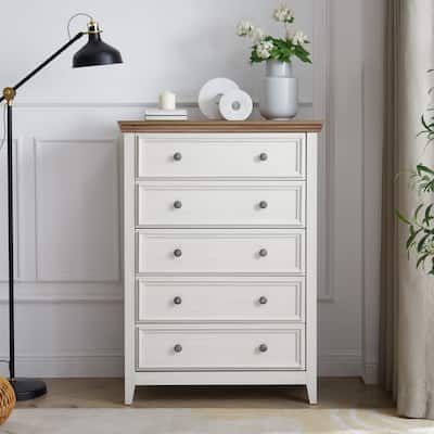 Farmhouse Storage Cabinet Dresser with Metal Handles White Sideboard/Buffet