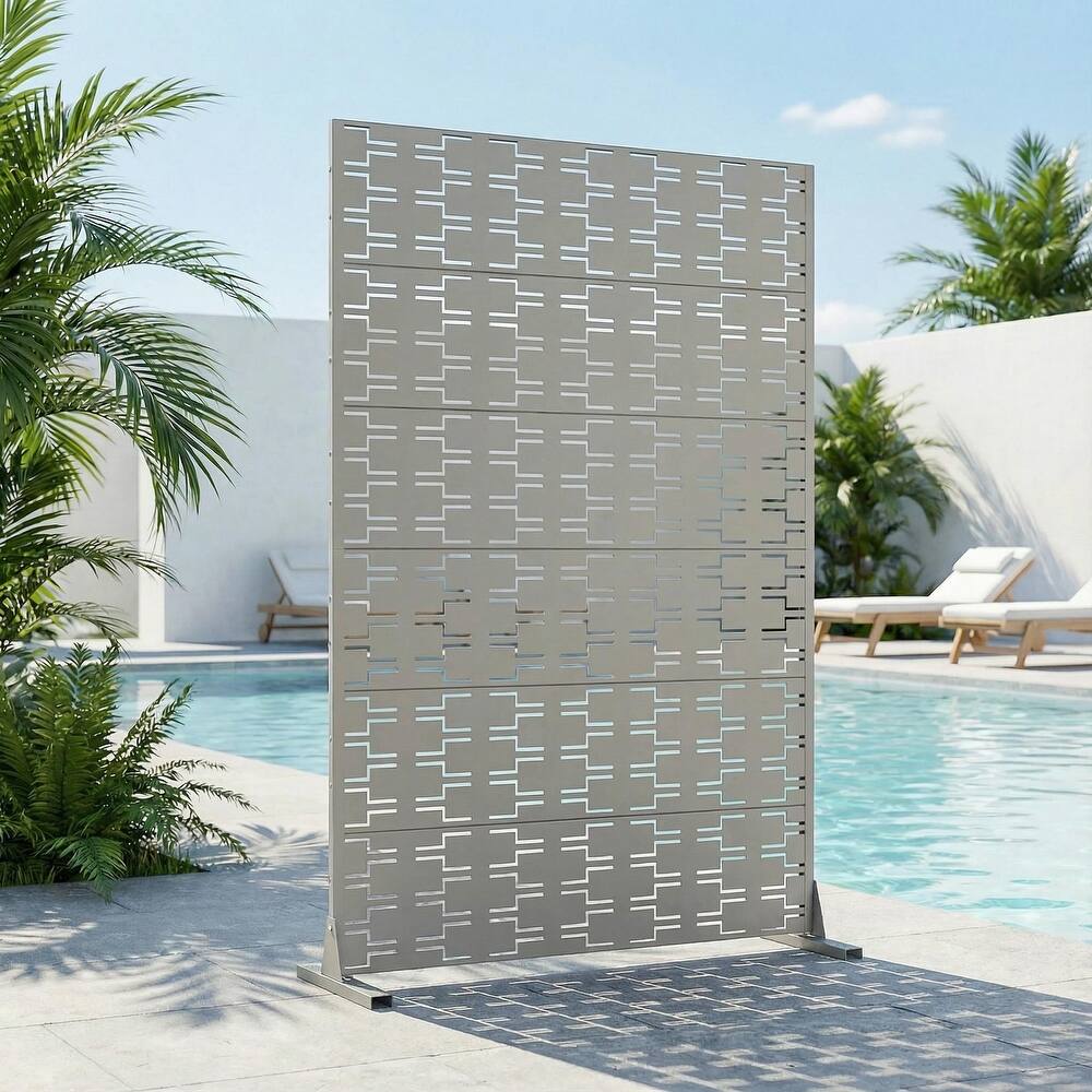 72" H×47"W Dovelina Black Outdoor Freestanding Metal Privacy Screen Decorative Garden Fence