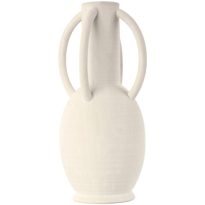 Gray or Cream Ceramic Textured Whitewashed Vase with 4 Handles