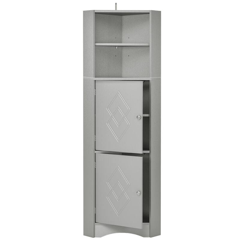Tall Bathroom Corner Cabinet, Triangle Wood Storage Cabinet, Freestanding Pantry Cabinet with 2 Doors & Adjustable Shelves