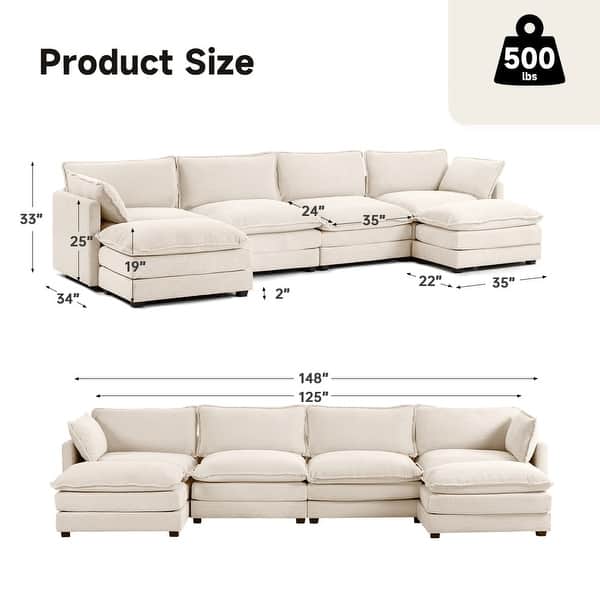 dimension image slide 5 of 17, Corduroy Sectional Sofa with Removable Ottomans & Ultra-soft Cushions for Living Room & Bedroom