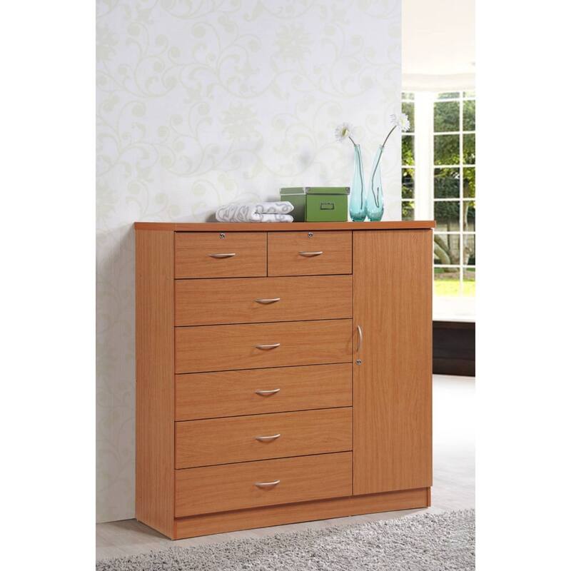 48.25" Cherry Red Rectangular 7-Drawer Chest with Locks and Door