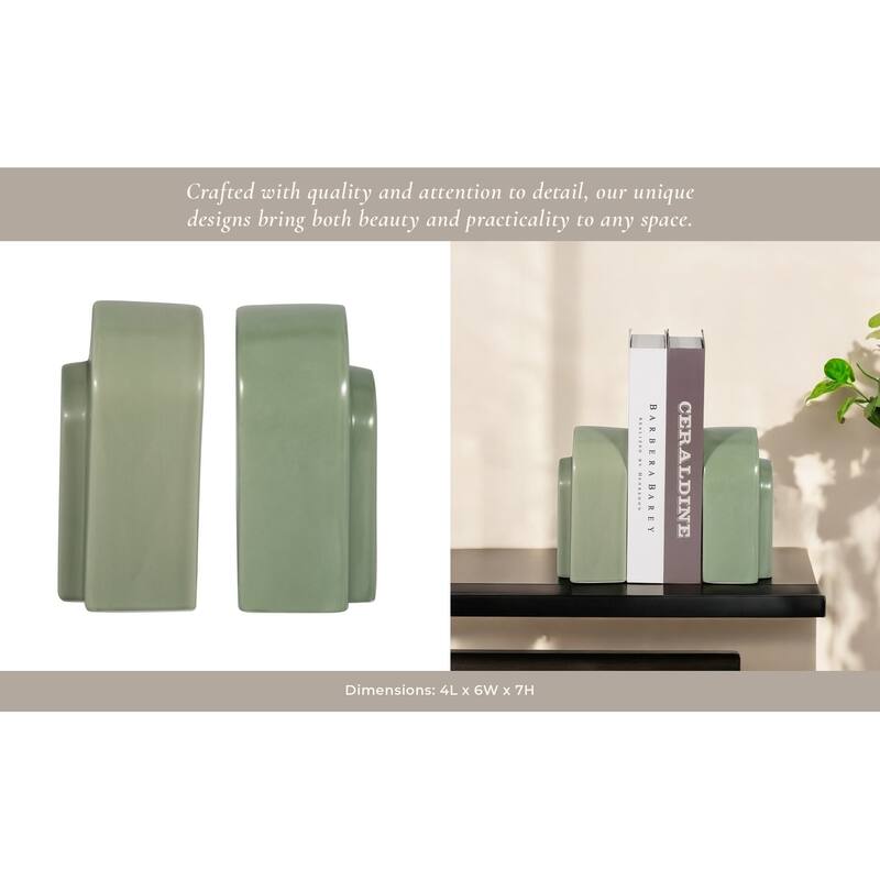 Stoneware Ceramic Boho Arch Design Modern Decorative Bookends Set of 2