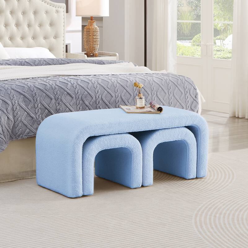 Set of 3 U-Shaped Modern Bench Teddy Ottoman Bench